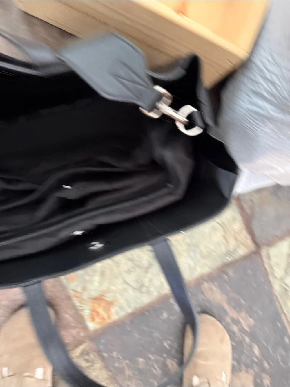 Calpak Black Leather Laptop Tote with Removable Shoulder Strap